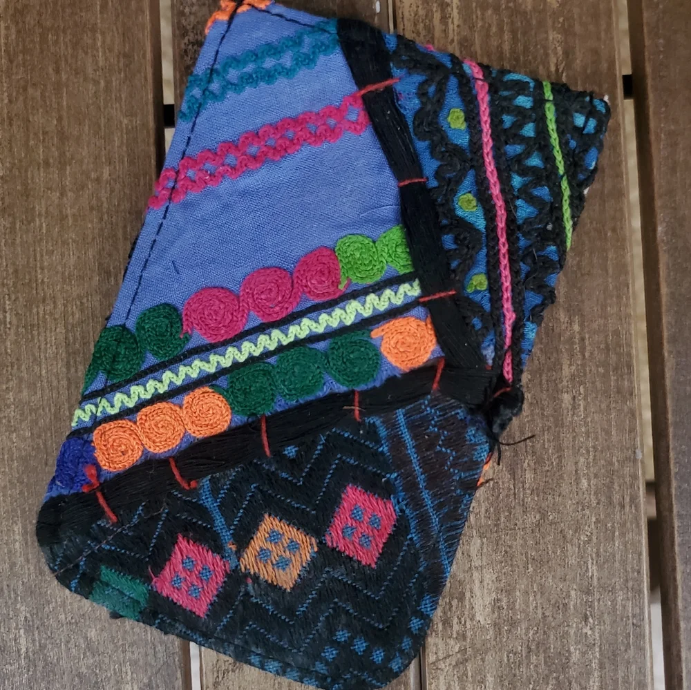 🍄🪬 Free People Boho Embroidered Repurposed vtg banjara hippie Wallet card case